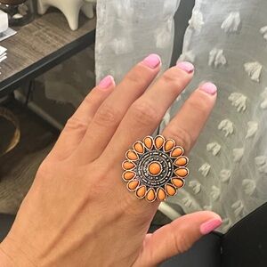 Orange Floral Statement Ring